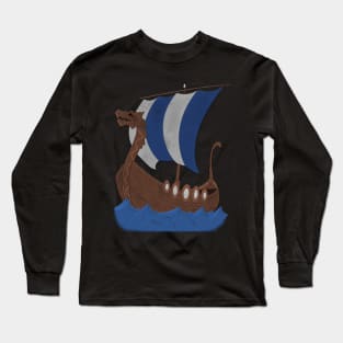Viking Ship blue with water Long Sleeve T-Shirt